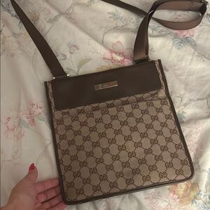 Authentic Gucci Beige and Brown Monogram Shoulder Bag